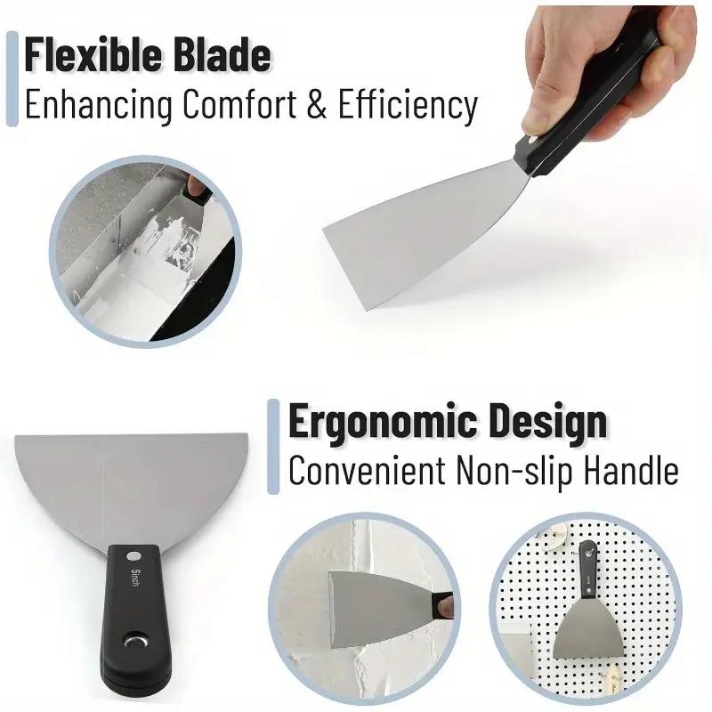 7PCS Putty Knives Set Flex Drywall Knife Paint Scraper Kit 7 Sizes Soft Grip Handle Carbon Steel Blade Canvas Storage Bag Includ