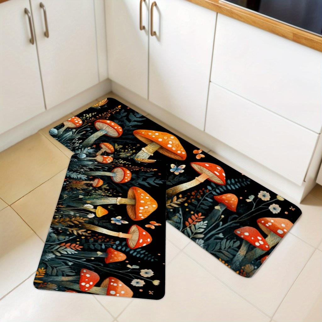 1PC Mushroom Forest Pattern Kitchen Rug Non-Slip Door Mats Pop Design Bathroom Rug Bath Mat Carpet for Home Sink Laundry Decor