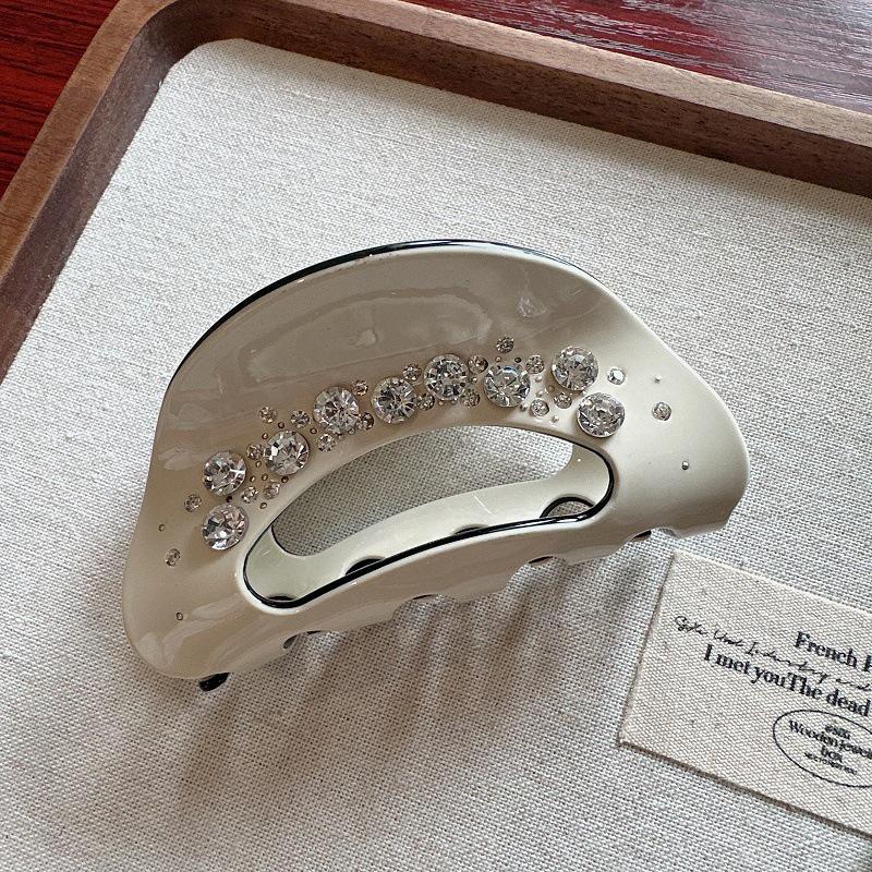 

Корейская заколка для волос из ацетата с высококачественными стразами: Универсальная и модная заколка-краб среднего размера с инкрустированными бриллиантами бежевый