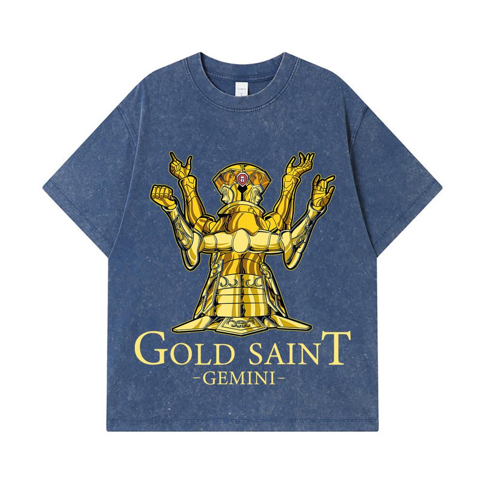 

Випрані футболки 275 г/м² 100% Бавовна Saint Seiya V28 Знак Близнюків Унісекс Важка Бавовняна Футболка 2XL королівський синій колір