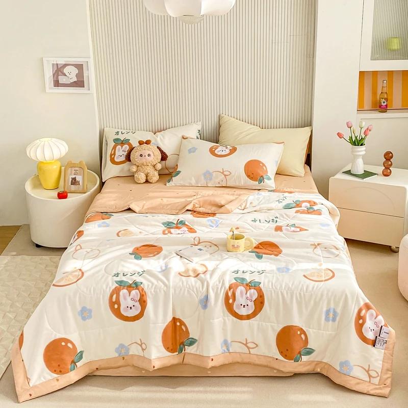 Cartoon Animals Pattern Summer Quilt 100% Cotton Air Conditioning Quilted Quilt Skin-friendly Breathable for Kids Boys Girls