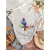 European Size White T-Shirt Featuring a Butterfly Print in Watercolor Style,Designed for Women As Casual Sportswear,a Summer Top with a Round Neckline