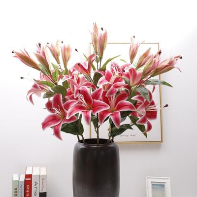 5 Head Artificial Flower Branch Plastic Elegant Simulation Lilium Brownii Flower Handmade Real Touch Fake Flowers Wedding Decor