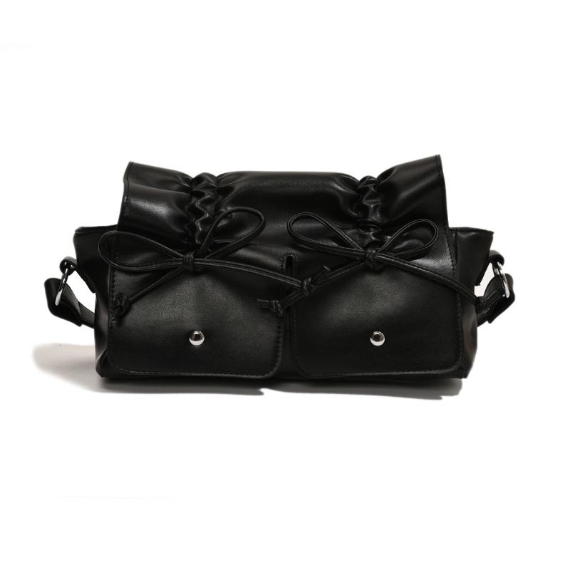 Womens Aesthetic PU Leather Underarm Bag Pleated Sweet Bowknot Shoulder Crossbody Bag Adjustable Armpit Handbag Purse