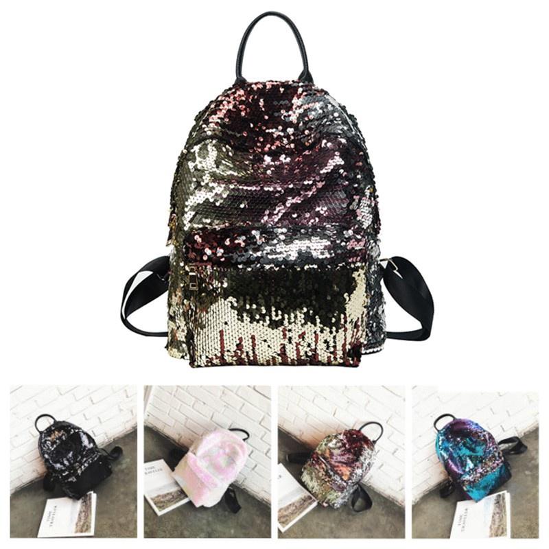 Atemberaubender Glitzer-Pailletten-Rucksack für Damen 14 Zoll Bling-Tragetasche und Geldbörse