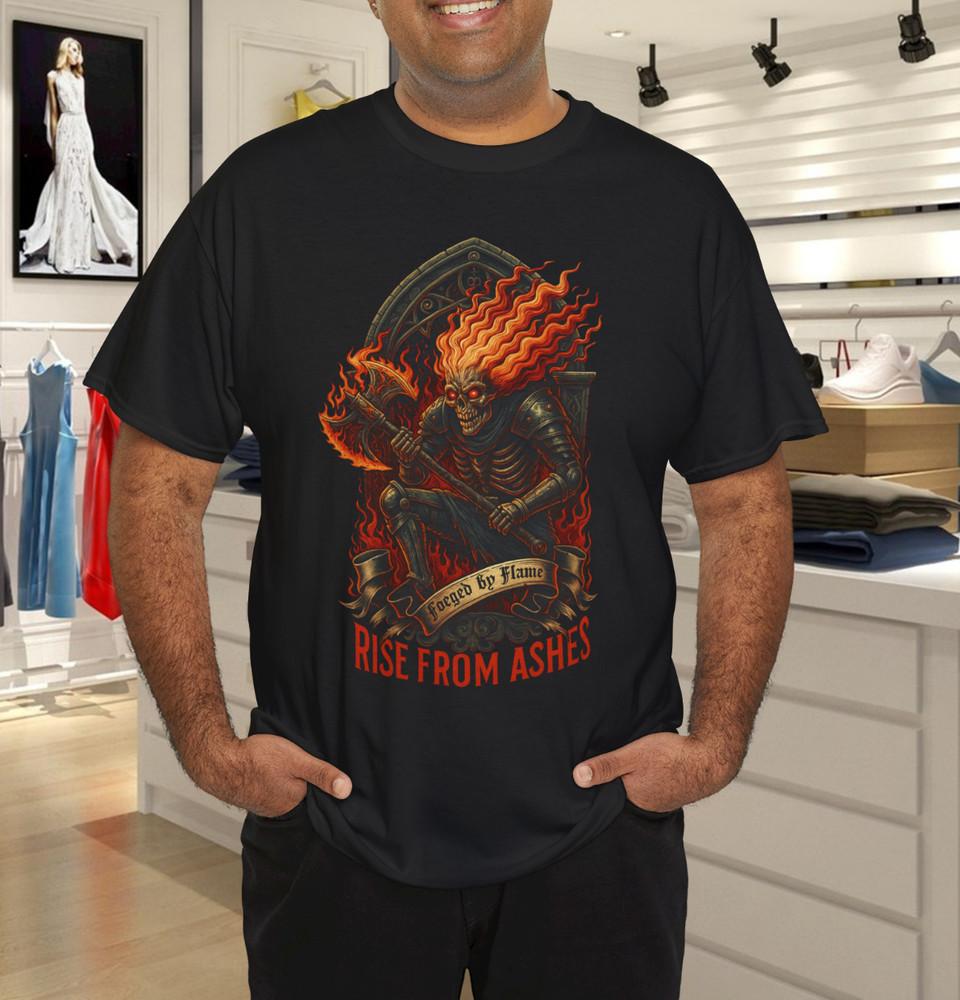

Forged by Flame – Rise From Ashes Fire Skeleton Warrior Gothic T-Shirt S