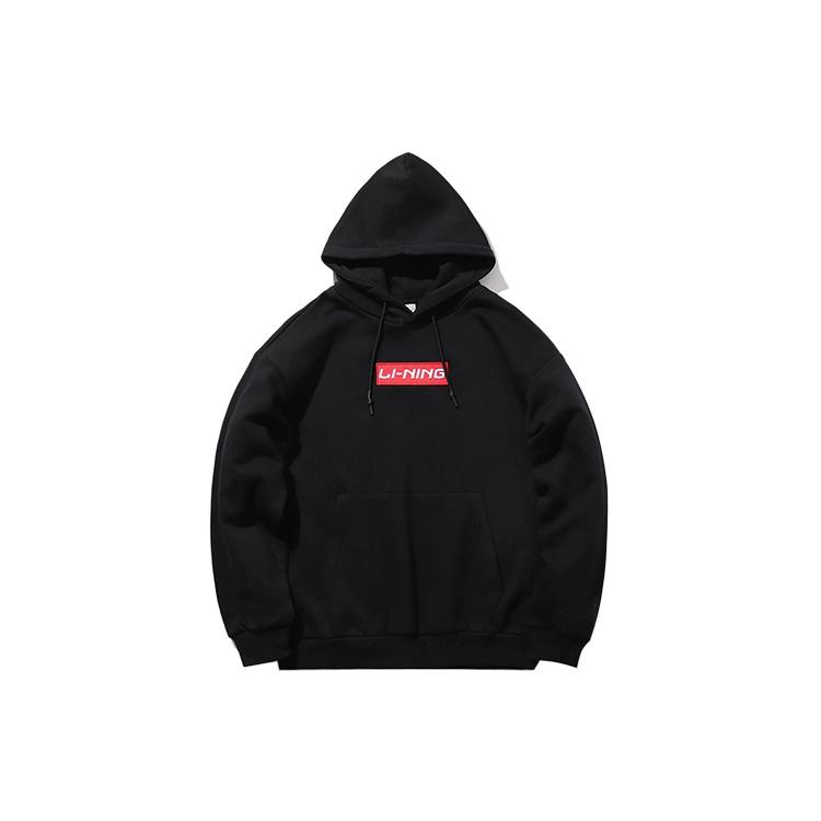 Li-Ning Sports Fashion Series Fleece Lined Stay Warm Loose Hoodie Black Red Unisex AWDQD06-7 L