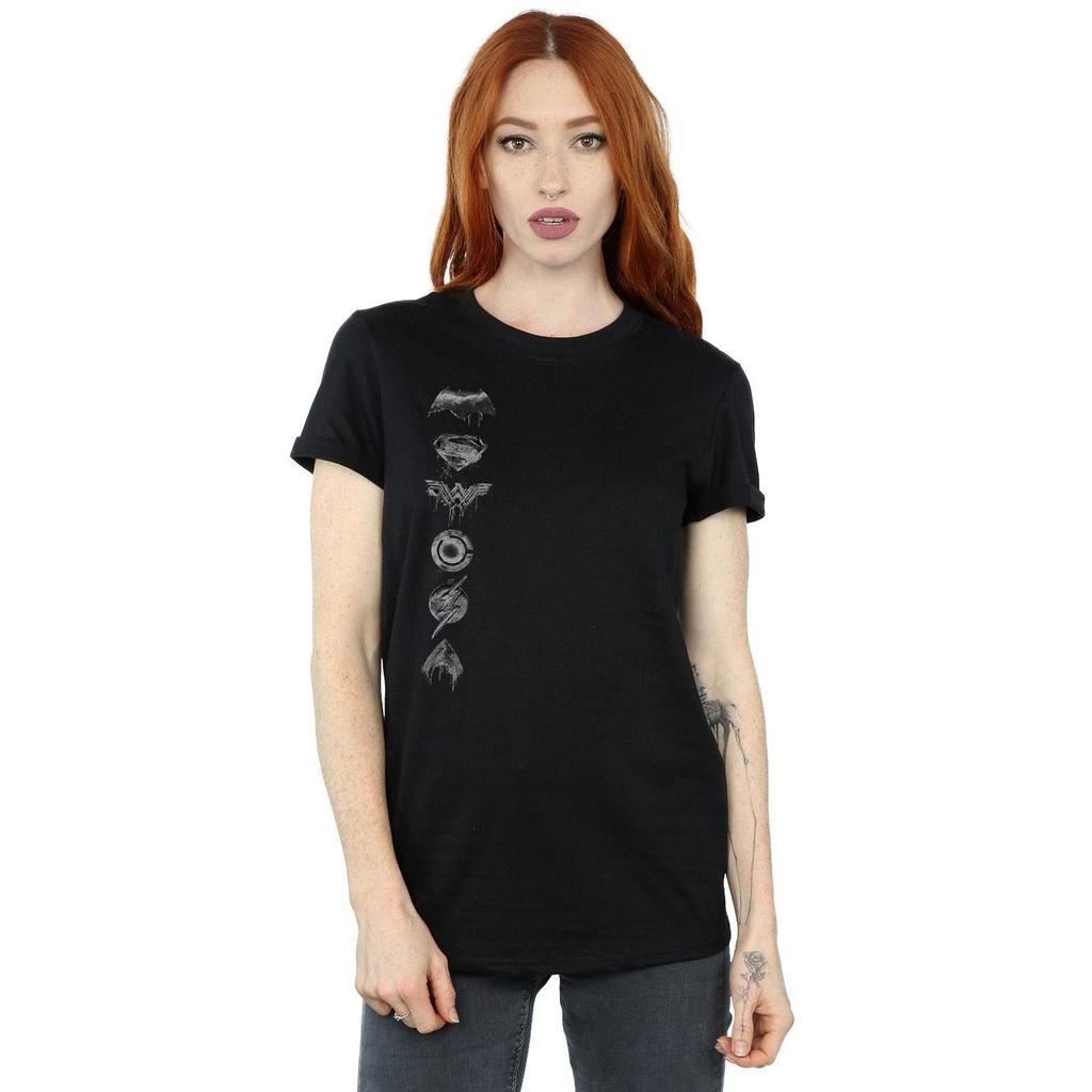 DC Comics Womens/Ladies Justice League Movie Sprayed Emblems Cotton Boyfriend T-Shirt