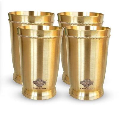 Pure Brass Matt Finish Glass/Tumbler with Brass Bottom, for Drinking Serving Water, Yoga & Ayurveda, Volume-270 ML, Set of 4