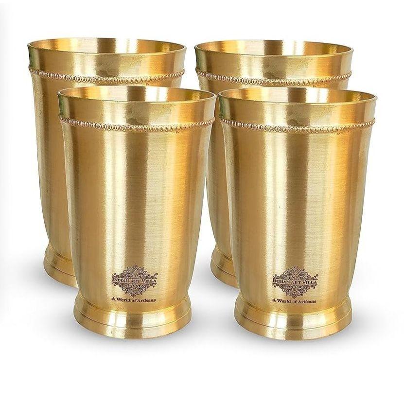 Pure Brass Matt Finish Glass/Tumbler with Brass Bottom, for Drinking Serving Water, Yoga & Ayurveda, Volume-270 ML, Set of 4
