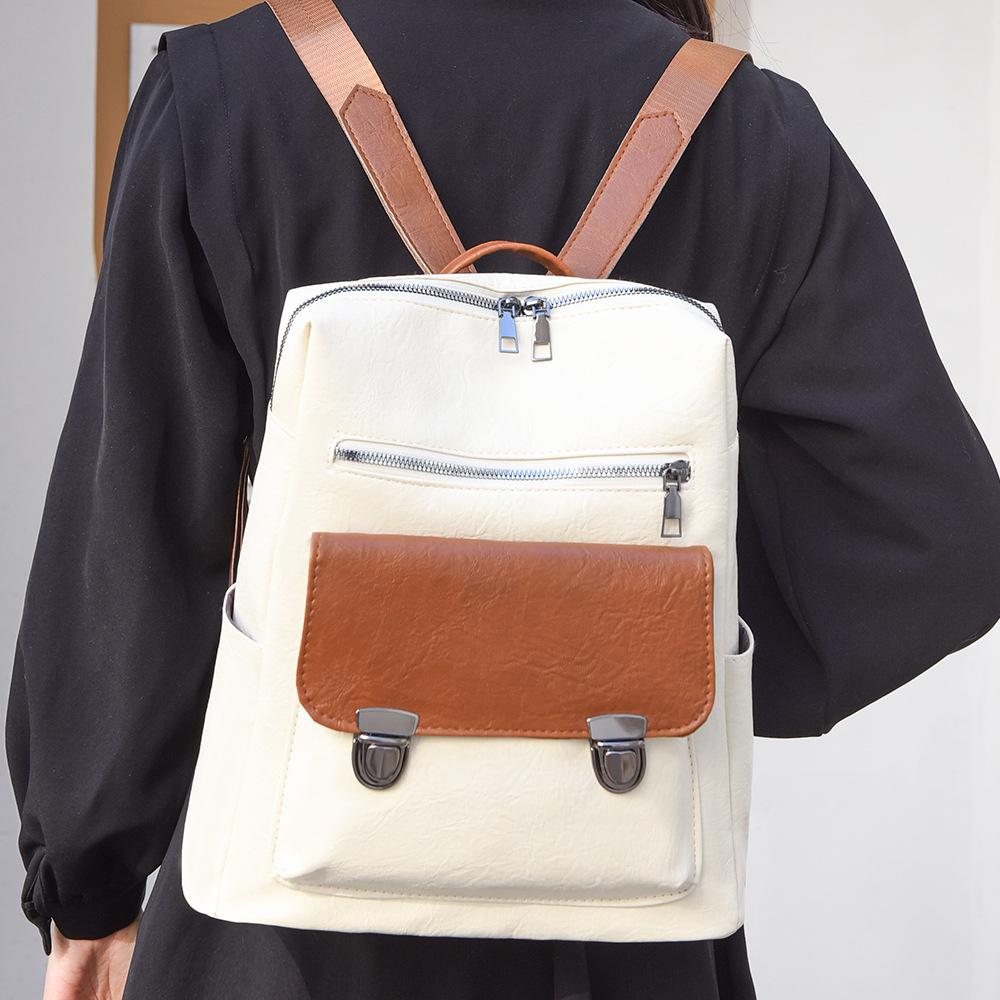 College style casual backpack large capacity color matching simple fashion student schoolbag British Hong Kong style retro commuter bag