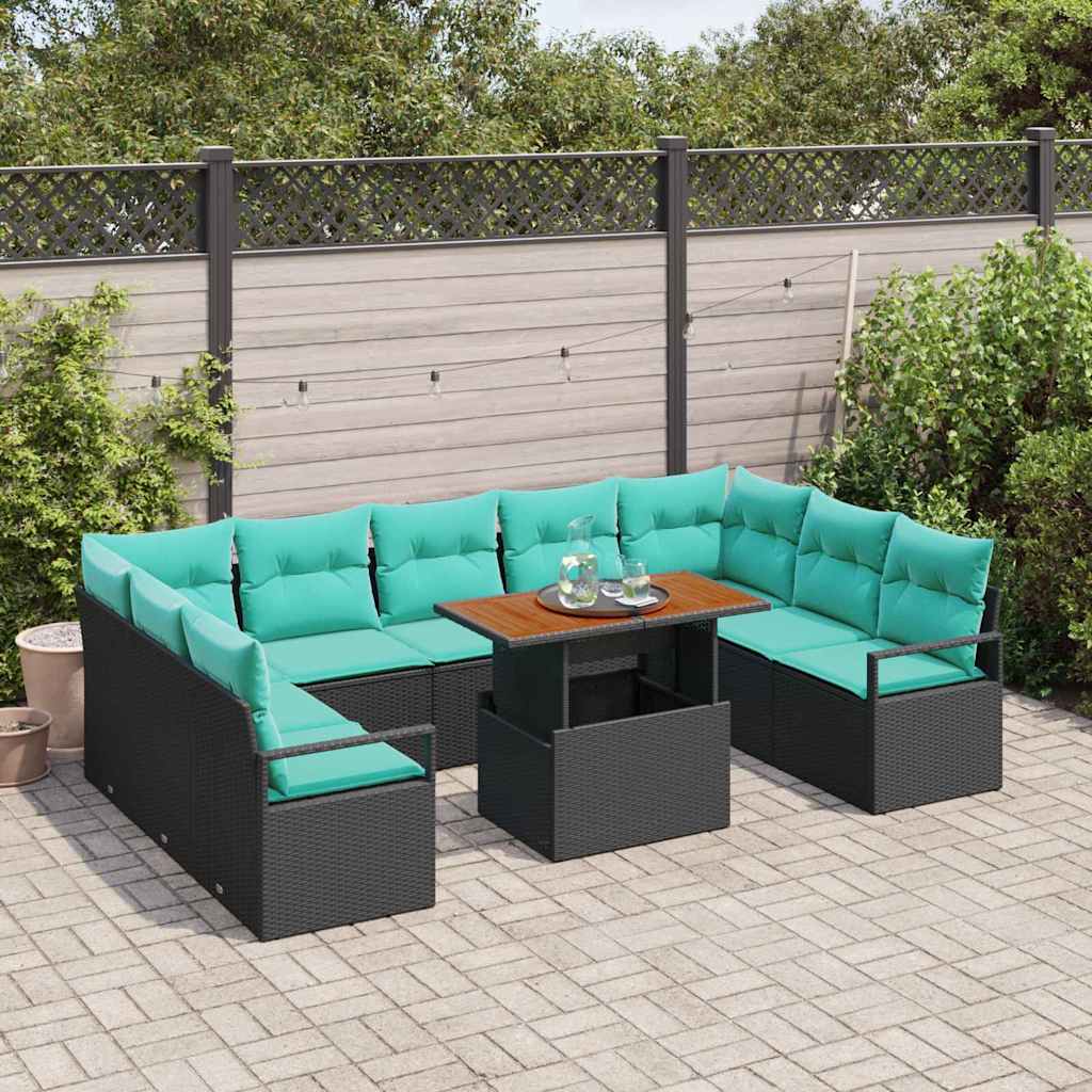 Garden Sofa Set with Cushions 10 Pcs Black and Teal
