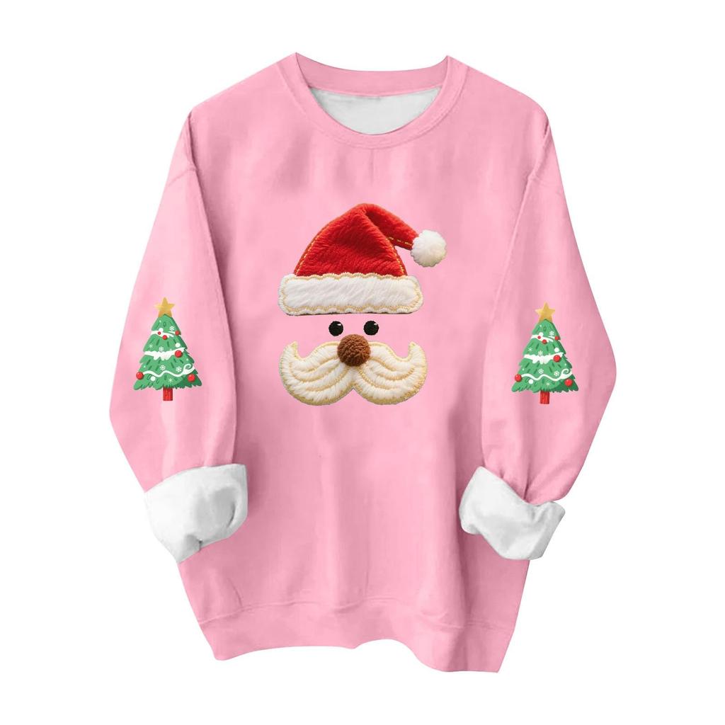 Ladies' Casual And Fashionable Round Neck Top With Christmas Print Hooded T-shirt Long Sleeved Sweatshirt