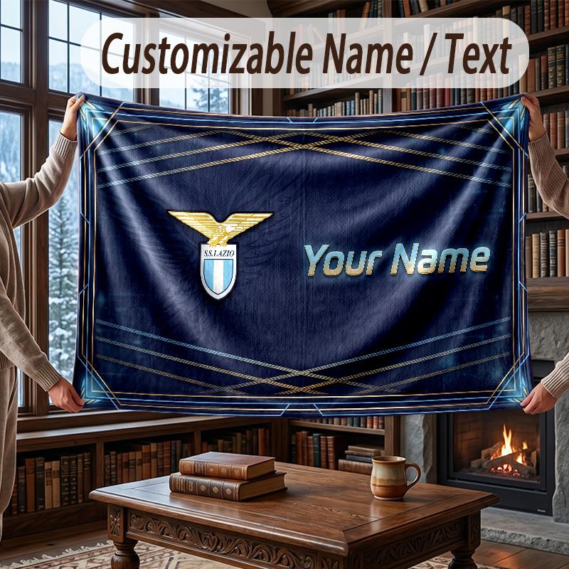 Custom Name Flannel Throw Blanket Lazio FC Pattern Warm Home Decoration