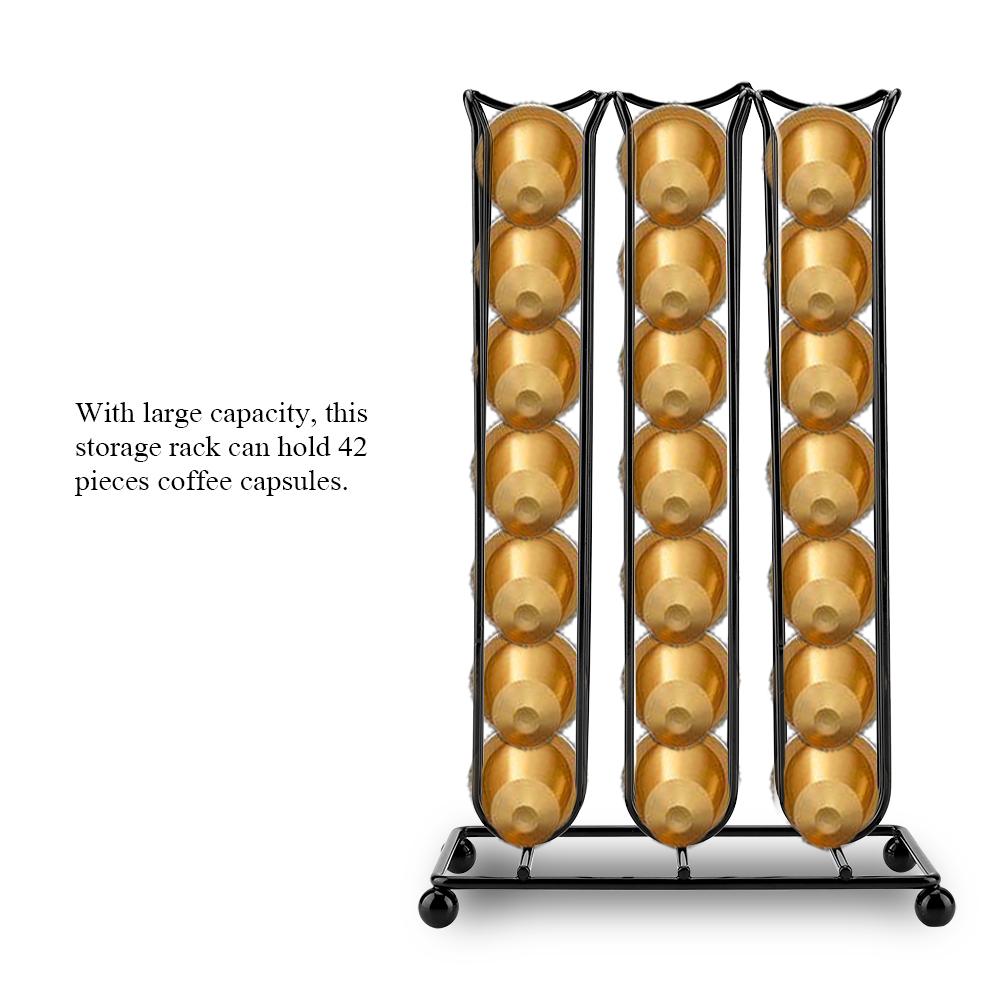 Coffee Capsule Storage Rack, Black   Plated Iron, 42 Capsules, Simple and Elegant Design, Large Capacity, Robust Use with Coffee Capsule Holder,