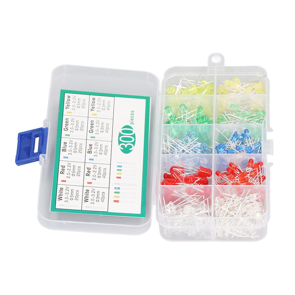 300PCS LED Light Emitting Diode 5 Colors 3mm 5mm Heat Resistant LED Circuit Assorted Kit for Industry