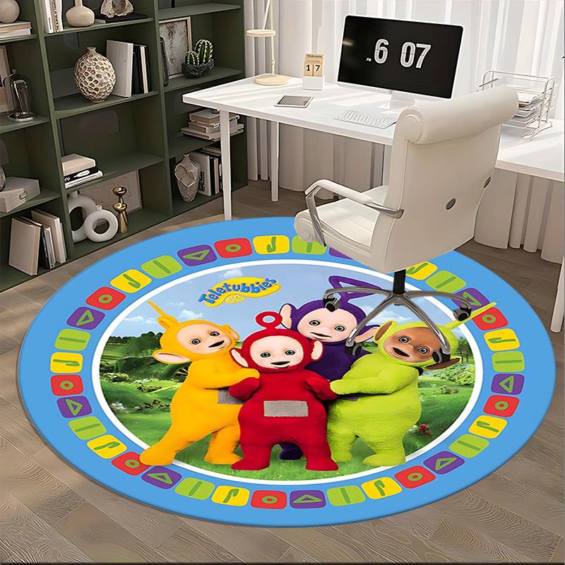 Tappetino Sedia Teletubbies Tappeto Rotondo - Tappeto Ufficio, Lavabile in Lavatrice, Antiscivolo, Adatto per Soggiorni, Camere da Letto