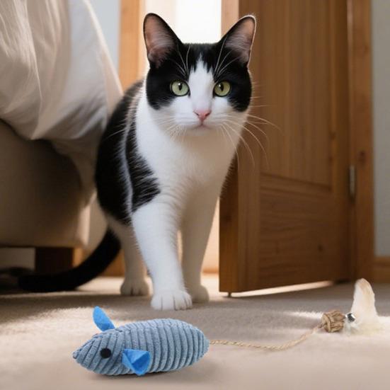 Cat Bell Toy with Feather Tail Bells Interactive Mouse Toy Stimulates Hunting Instincts Long-tail Cat Toy