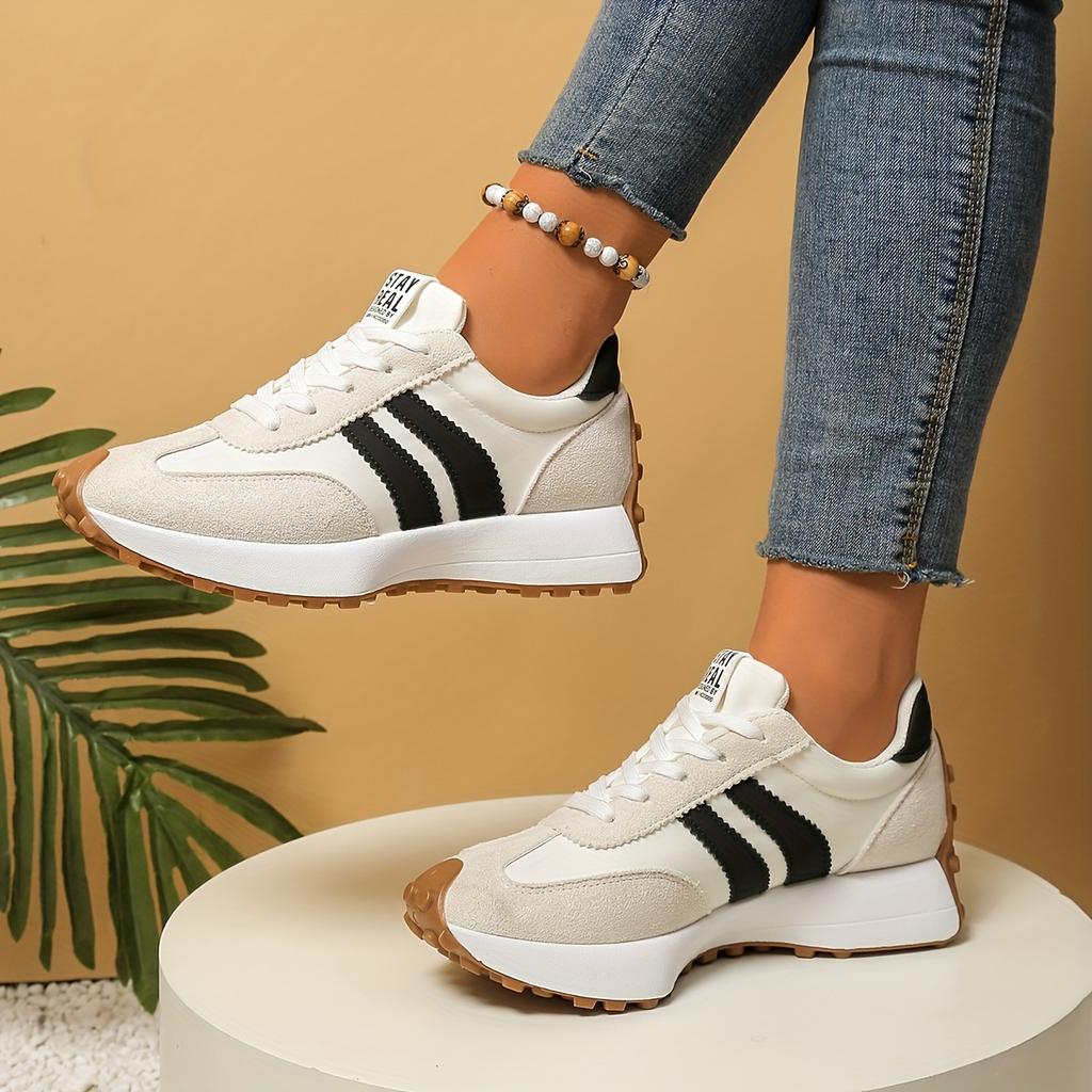 Women's Platform Daddy Shoes - Colorblock Round Toe Lace-Up Sneakers, Comfortable Cushioned Sole Walking Shoes for Ladies