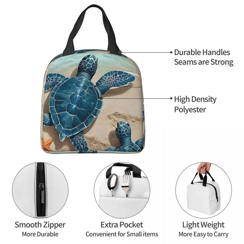 Meeresschildkröte am Strand Isolierte Lunchtasche für Damen Kinder Tragbare Lebensmittelboxen Thermische Lunchbox Tragetasche