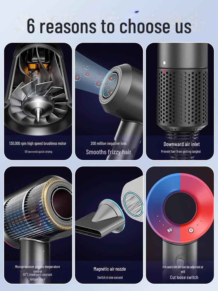 High-Speed Leafless Hair Dryer with Negative Ion Technology for Home Salon Care