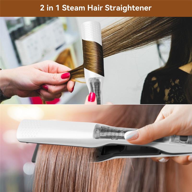 Steam Hair Straightener Professional Electric Ceramic Wide Hair Curling Flat Iron Hair Plates Lcd Display Hot Comb Straightening