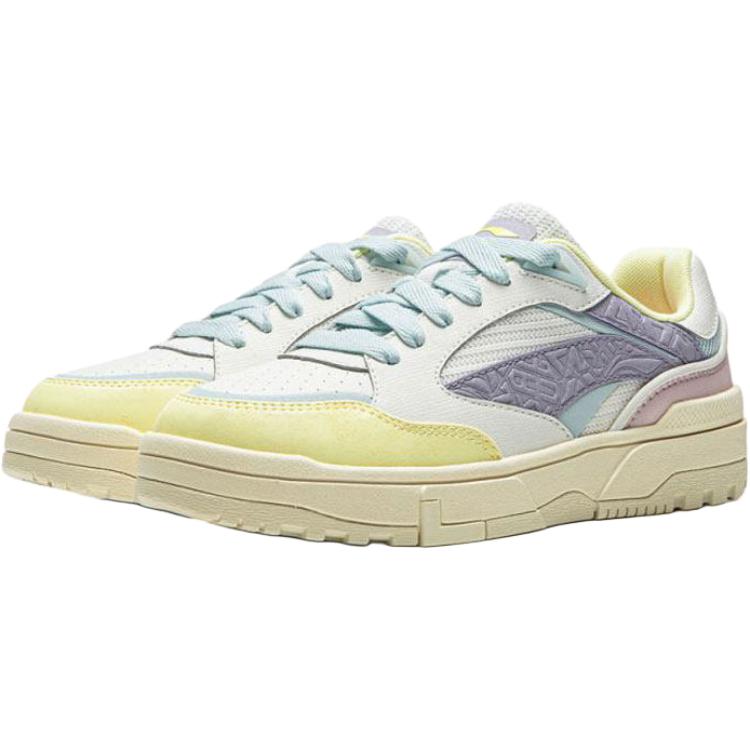 Li Ning Wei Wu Sport Thick Sole Casual Fashion Low Top Skate Shoes Women Sneaker White Yellow AGCW162-2