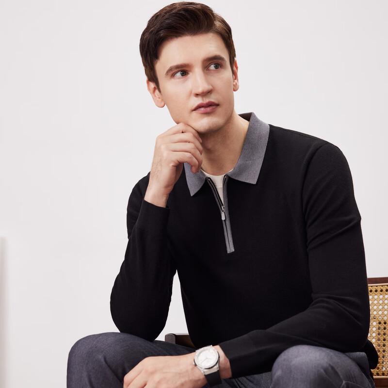 FIRS Men's Wool Blend Long-Sleeve Contrast Polo Shirt