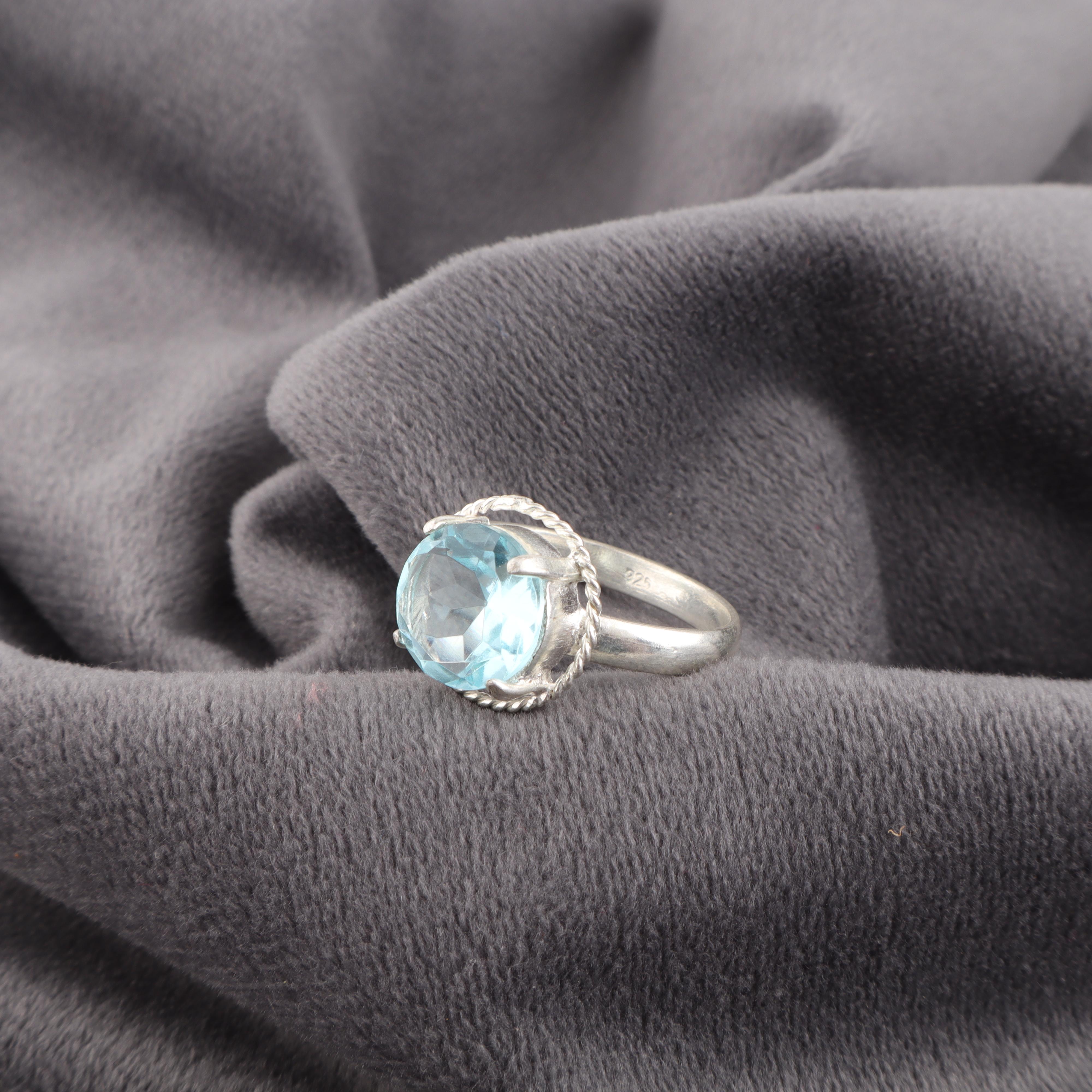 

Украшения из голубого топаза, кольцо из серебра 925 пробы, кольцо ручной работы с драгоценным камнем ко Дню памяти 7.5 синий