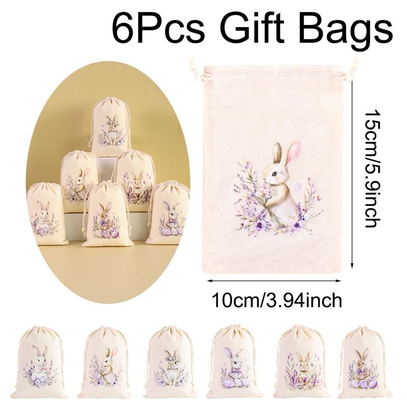 6Pcs Easter Linen Gift Bag Bunny Candy Cookie Packing Bag Spring Easter Party Favor Supplies Kids Candy Gifts Easter Decor 2026