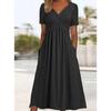 Fall New Women's Dress, Fashion Solid Color V-neck Short Sleeve Pocket Casual Dress for Women