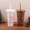 710Ml Christmas Coffee Straw Cup Reusable Xmas Tree Snowflake Plastic Cup With Lid  Year 2026 Christmas Party Favors Decor