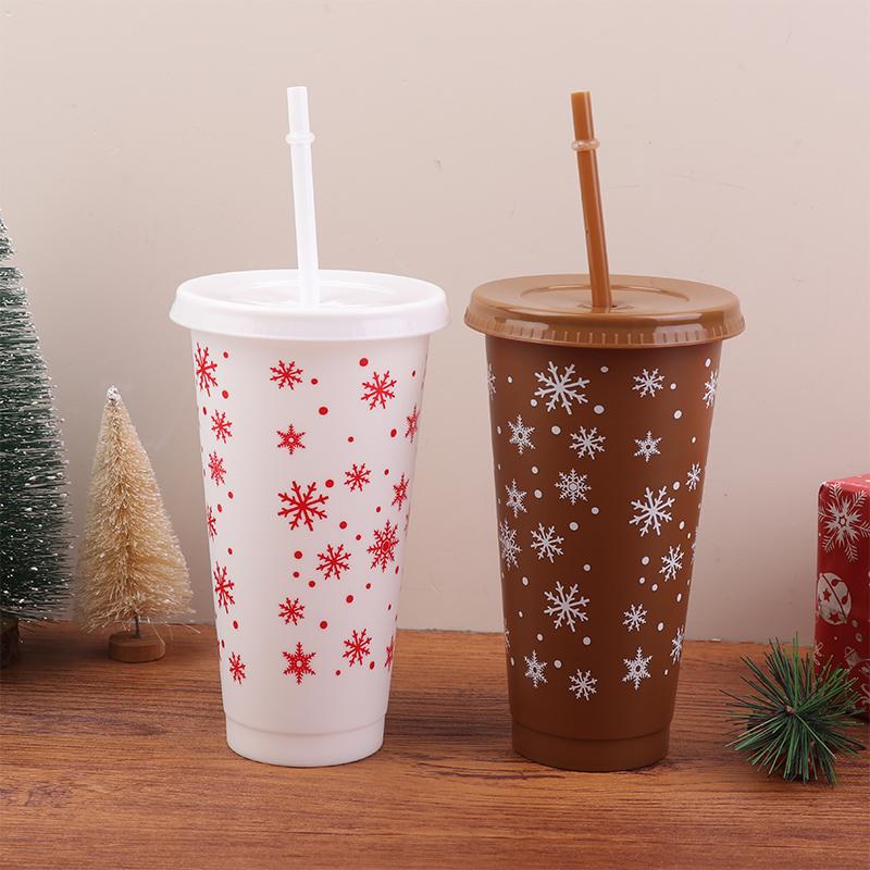 710Ml Christmas Coffee Straw Cup Reusable Xmas Tree Snowflake Plastic Cup With Lid  Year 2026 Christmas Party Favors Decor