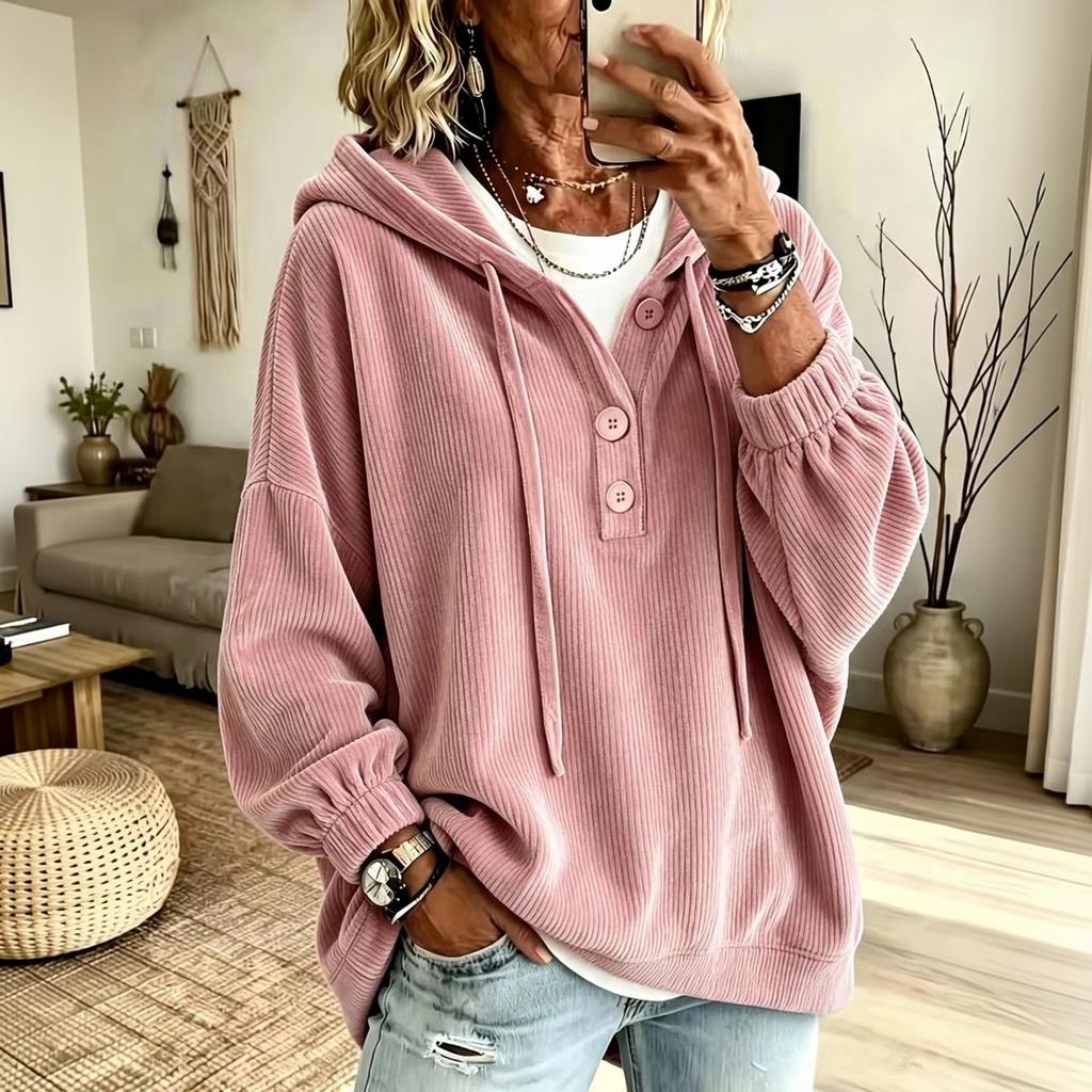 Women's Relaxed Fit Corduroy Half-Button Casual Top