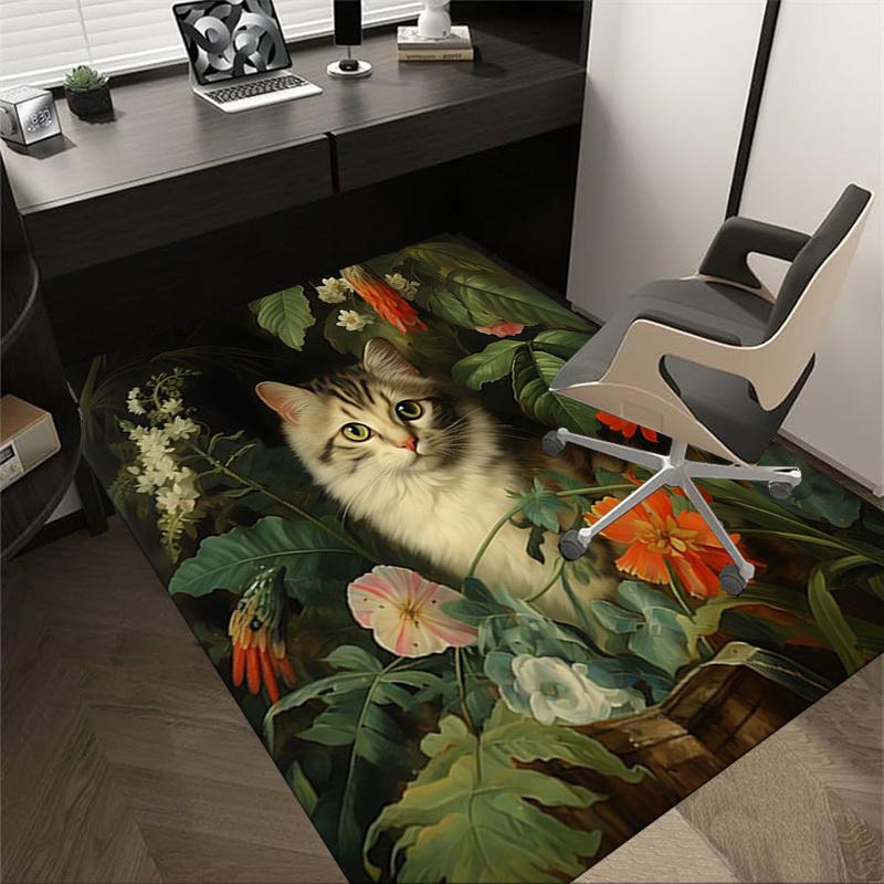 

1PC cat flowers Non-Slip Floor Carpet Compatible for Office&Living Room&Bedroom&Dining room - Flat-Weave Machine-O387 60cm by 90cm