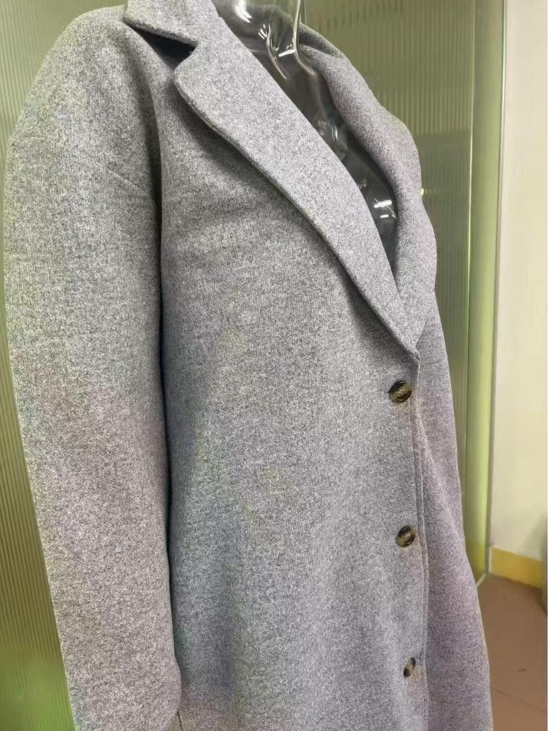 2024 Women's Autumn/Winter Long Sleeve Woolen Overcoat with Turn-Down Collar