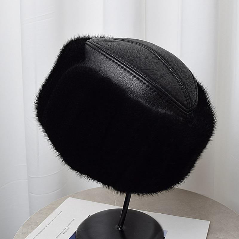 Mink hat men's whole mink middle-aged winter mink fur old man hat gentleman's warm mink hair ear protection sheepskin hat