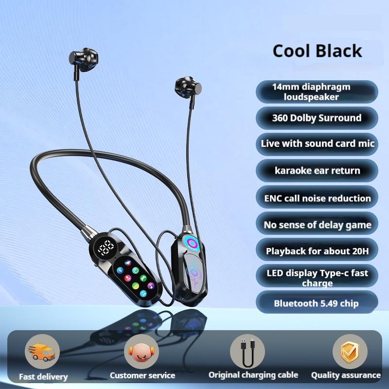 For Live Karaoke HD Screen Wireless Bluetooth 5.4 Headphones HiFi Sound Neckband Earphones Sports Gamer Headsets Noise Reduction