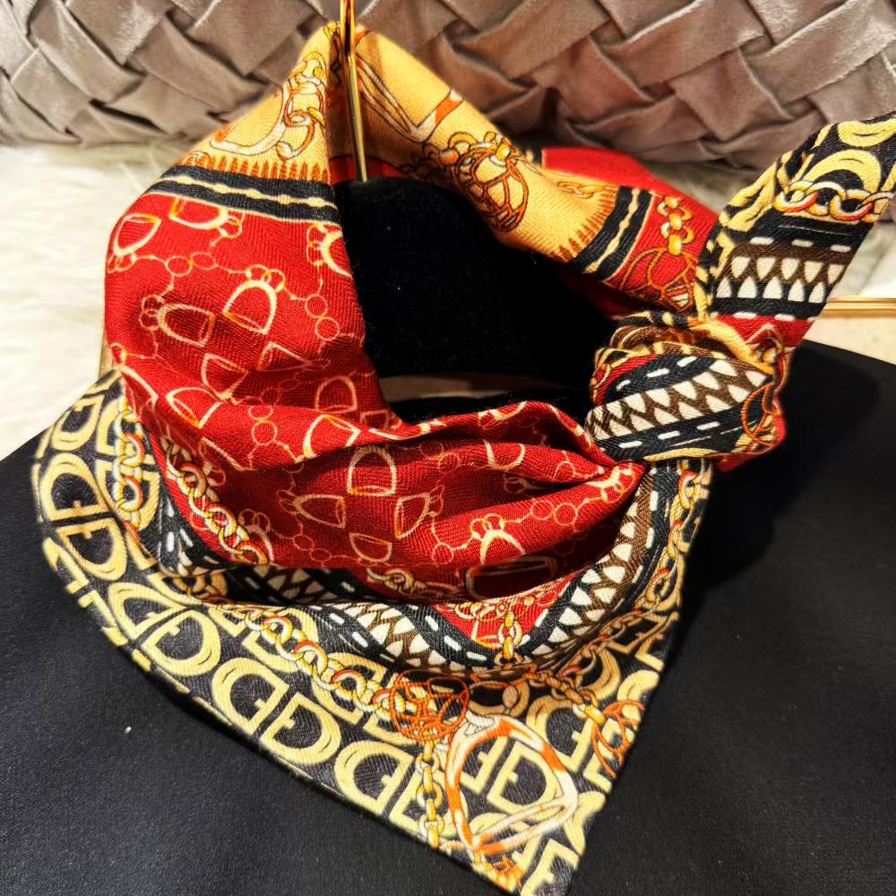 BYSIFA| Winter Brand Women Silk Scarves Hijabs Elegant Red Coffee Square 30% Silk 70% Wool Scarf Printed Neck Scarves 70*70cm