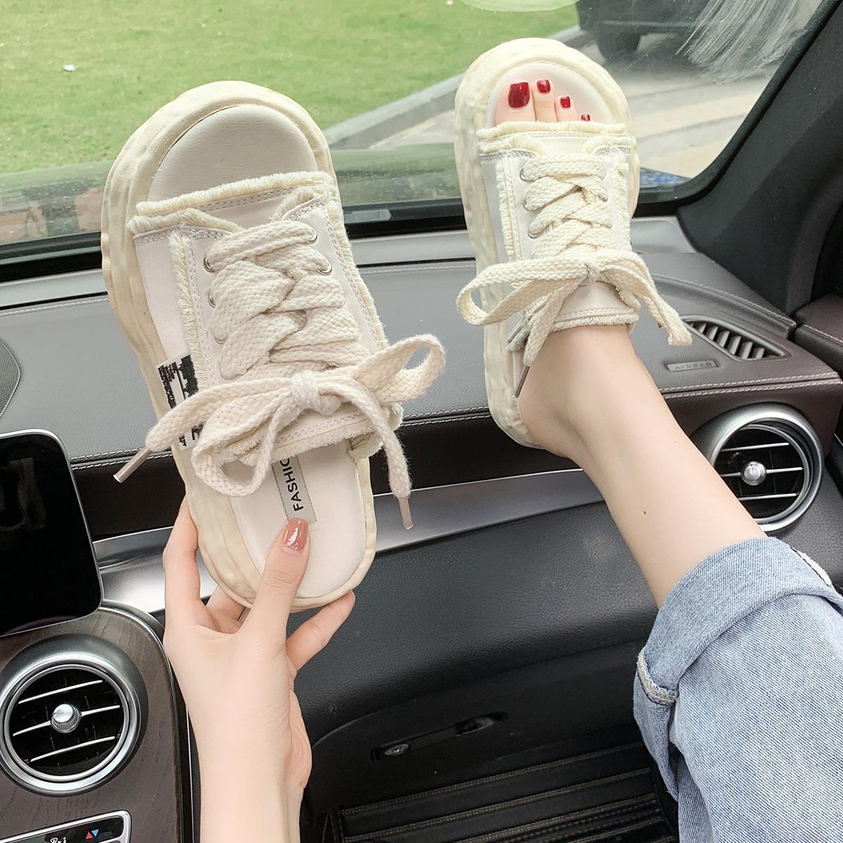 

Design sense summer new sail shoes niche boys slippers original versatile thick bottom breathable dissolving beggars 40 бежевый