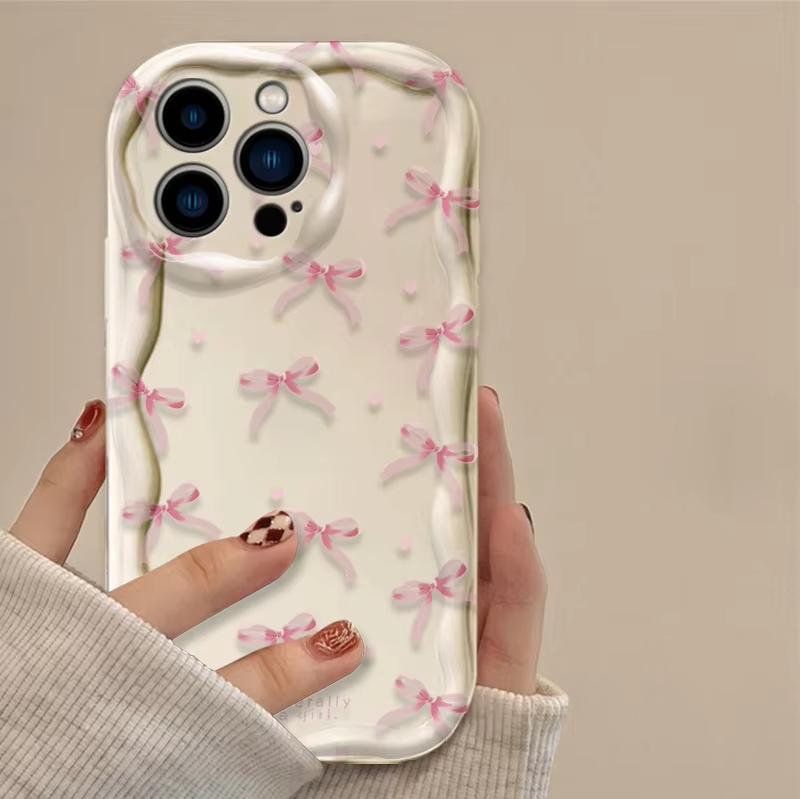 Pink Bowknot Fashion Color Phone Case for iPhone 17 16 15 14 Plus 13 12 11 Pro Max XS X XR 17 Air 16E Soft Silicone Cases Cover