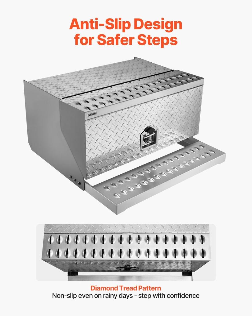Stufenwerkzeugkasten für Sattelzug, 760 x 750 x 400 mm Robuster Aluminium-Riffelblech-Werkzeugkasten, Wasserdichte Einstiegsstufen-Aufbewahrungsbox für die Kabine mit T-Griff-Schloss &