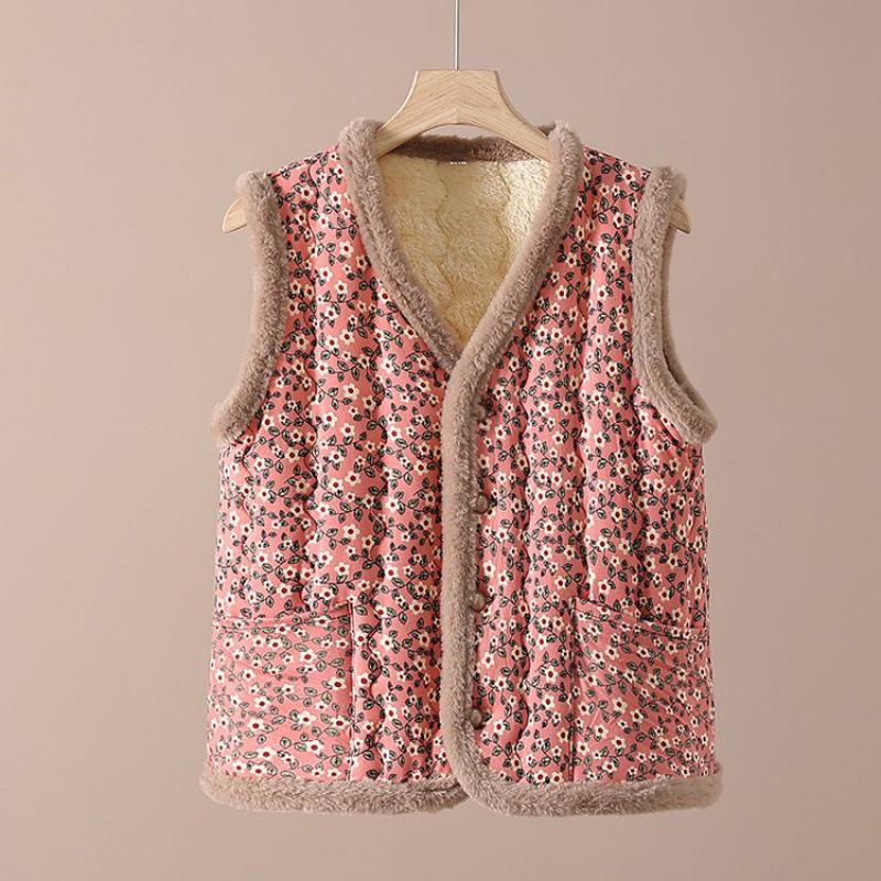 Теплые жилеты на бархатной подкладке для женщин среднего и пожилого возраста — идеально подходят для осени и зимы 1XL for 80-100 lbs розовый