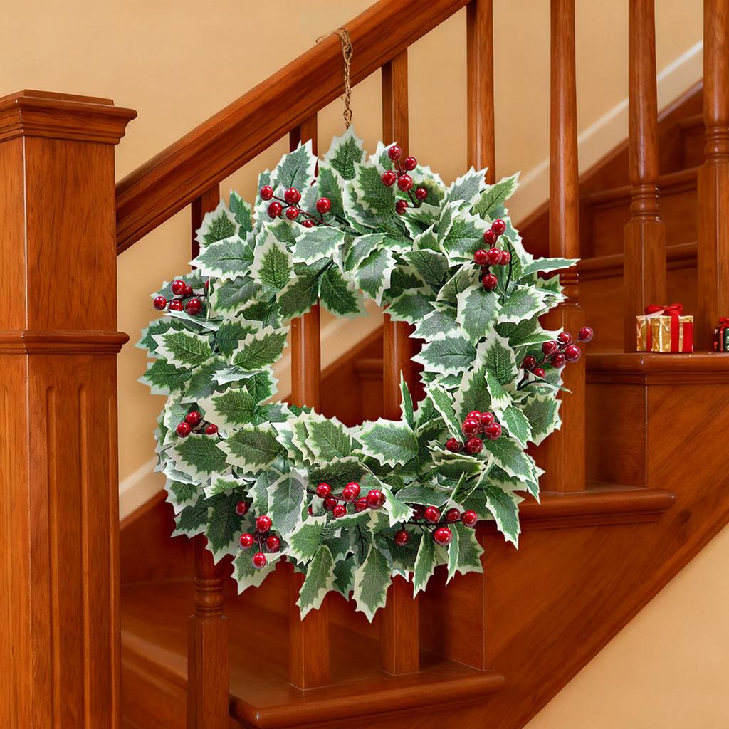 Simulation Of Green Plants Christmas Leaves Red Fruit Wreath Vine Ring Indoor Living Room Atmosphere Decoration 45cm