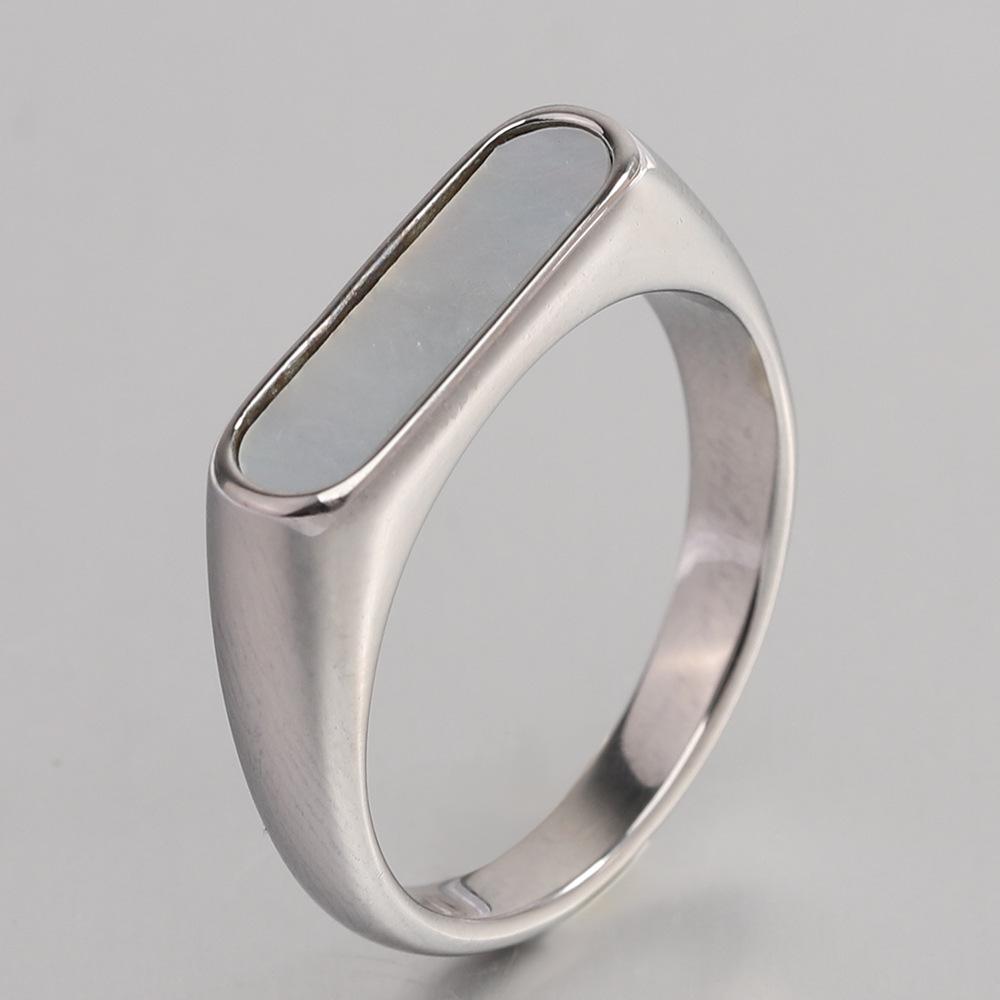 5MM Simple Fashion Stainless Steel Ring with Mother-of-Pearl Inlay & Drip Oil Finish - Versatile Temperament Women's Ring