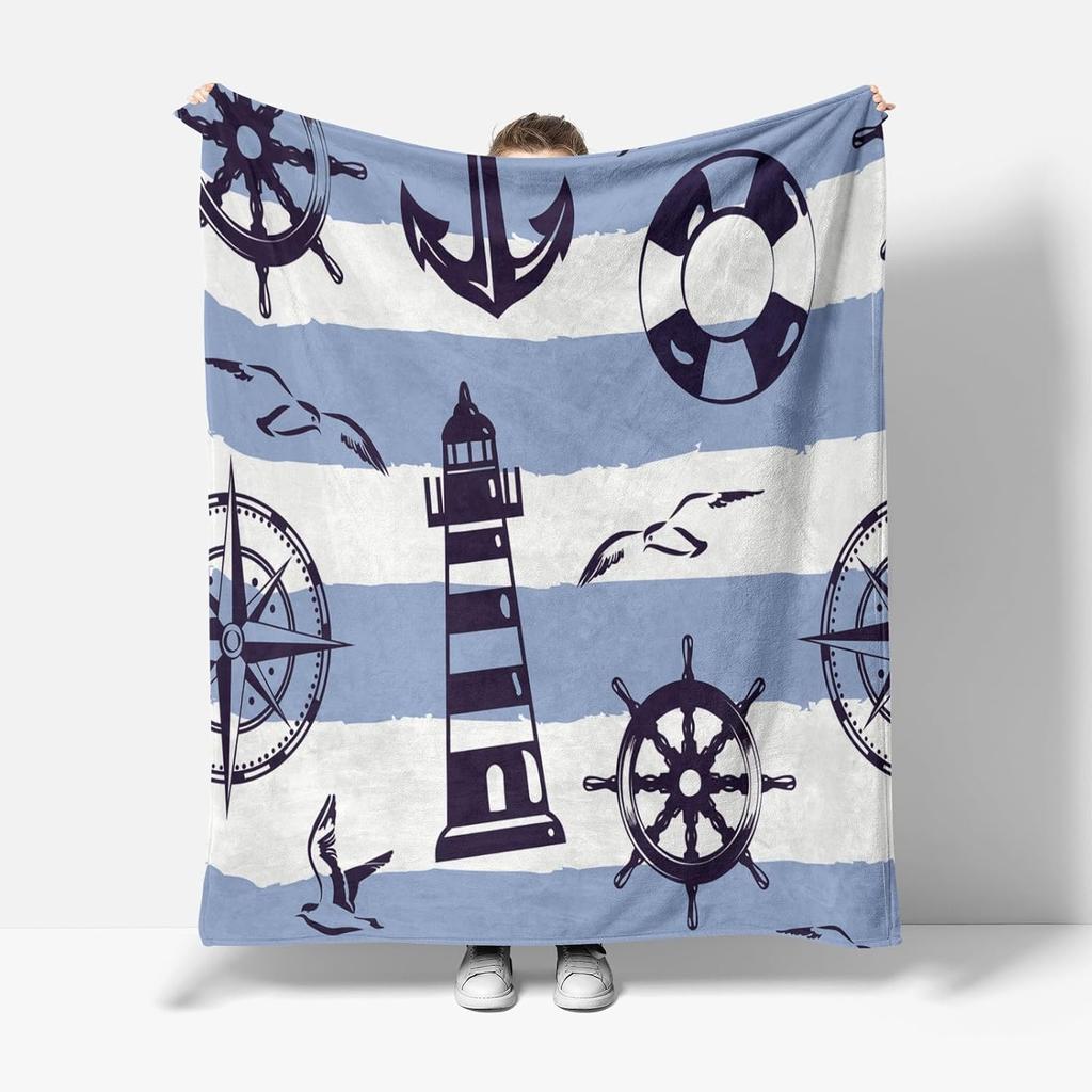 Ship Rudder Print Blanket Soft Fleece Flannel Lightweight Nautical Blanket Cozy Warm Plush Throw Blanket Sofa Couch Chair Decor