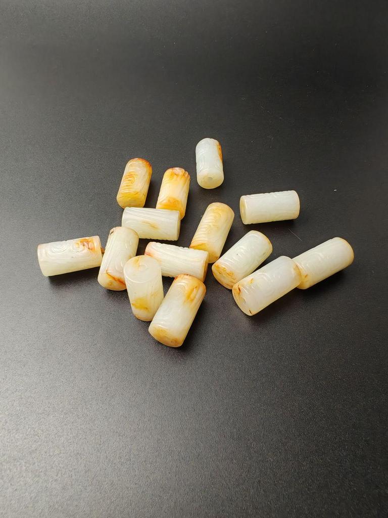 Natural Hetian Jade Square Cylinder Beads, 22mm x 1.1mm, DIY Loose Old-Style Stringing Accessories