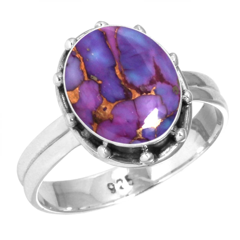 925 Sterling Silver Ring Women Gemstone Handmade Jewelry New Year Gift Blue Green Purple Copper Turquoise Pearl Lapis Mother Of Pearl Solitaire