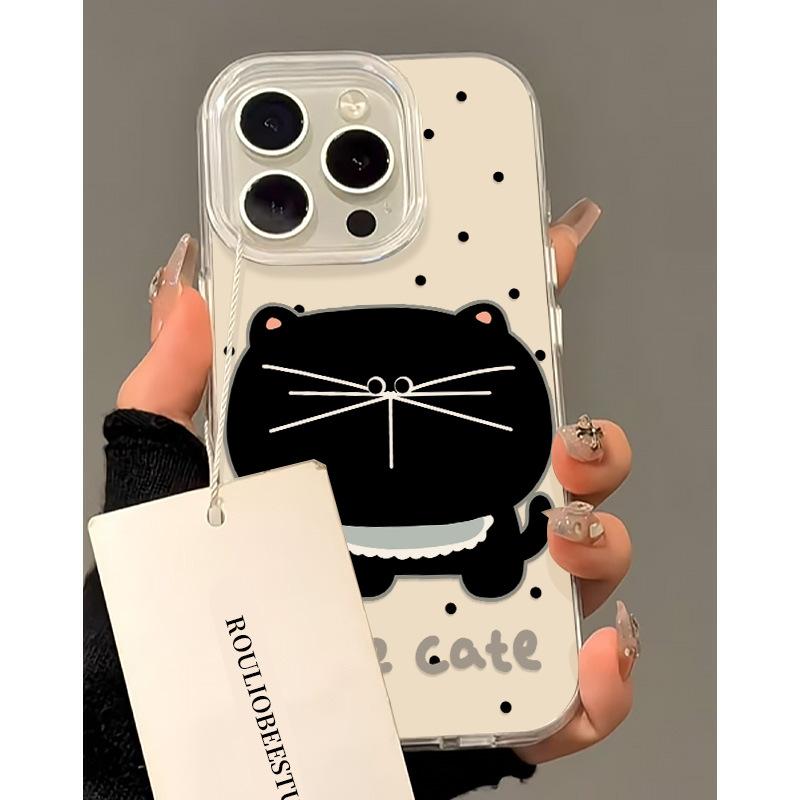 Double Layer IMD Shell Minimalist Polka Dot Big Face Cat Suitable for Apple 16promax Mobile Phone Case Iphone15pro Women