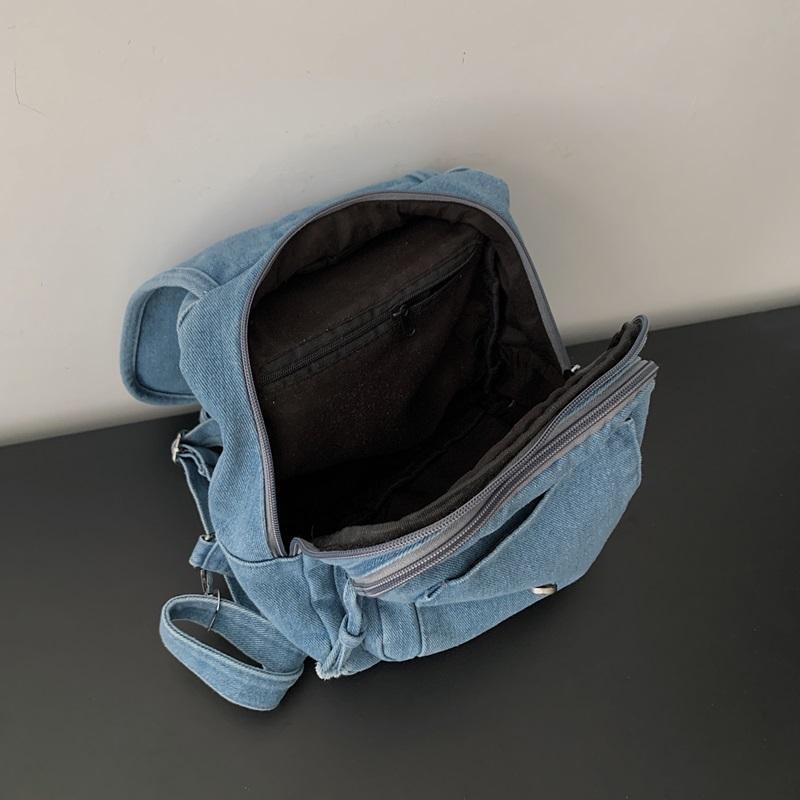 Vintage Solid Color Denim Backpack Large Capacity Multifunctional Chest Bag